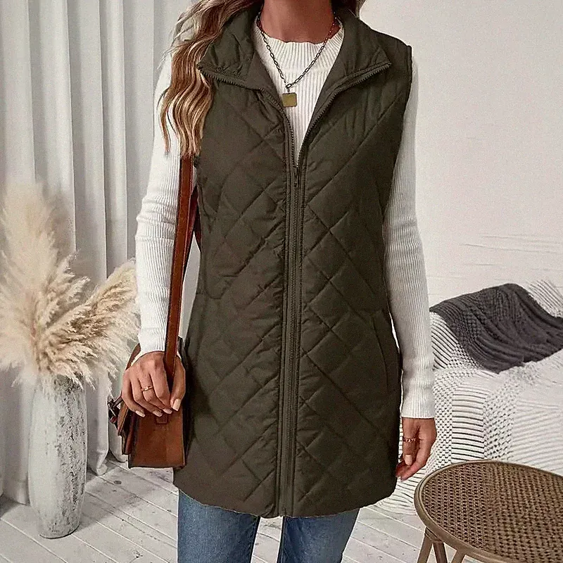 Damenjacke Mantel Weste Synthetische Daunenjacke Taschen Militärgrün Slim 11812