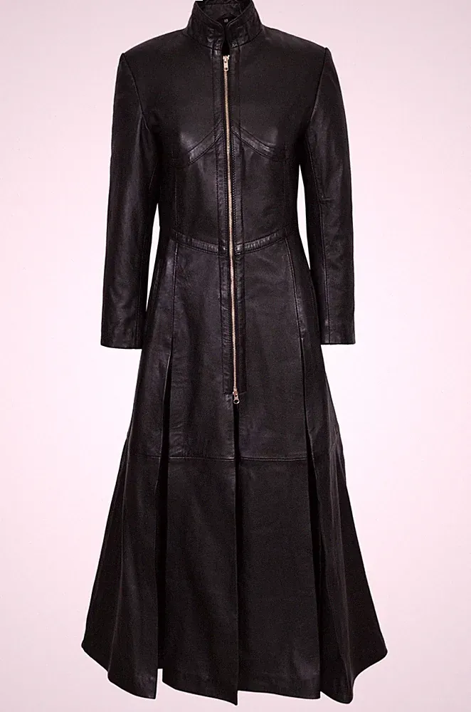 Damenmantel Trinity Matrix schwarz neu Designer echtes Lammleder volle Länge