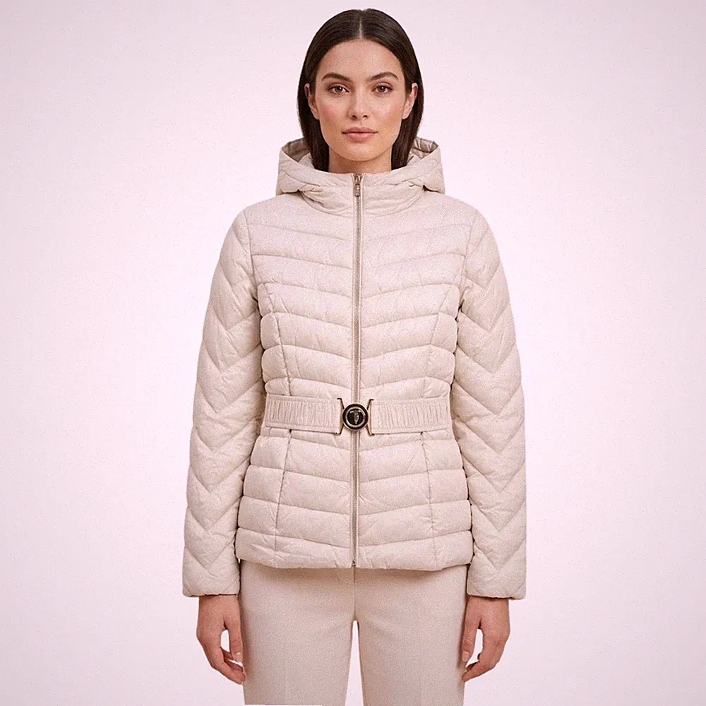 Damenmantel Trussardi Jeans Winter Daunenmantel Cremefarben Glänzend L