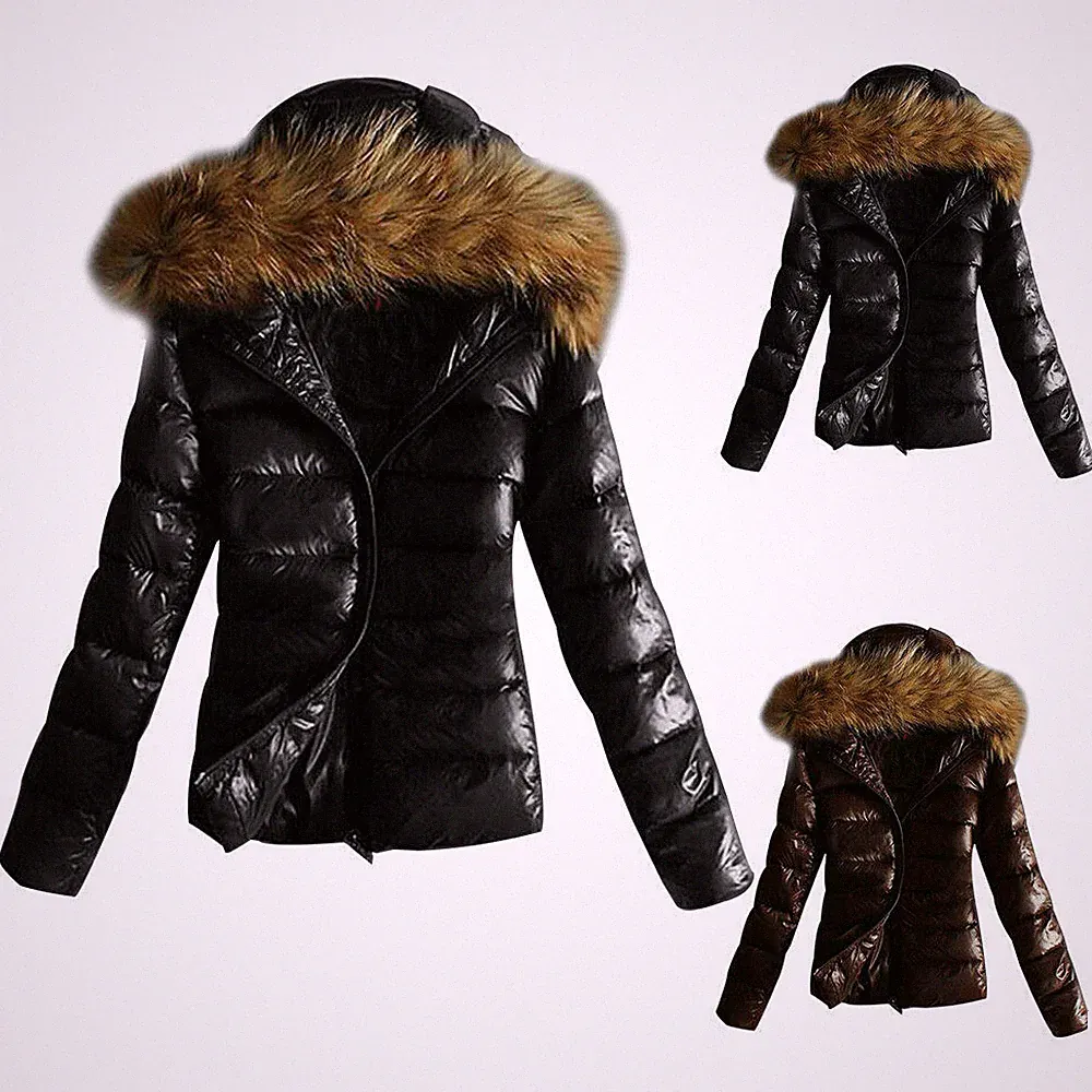 Fleece Daunenmantel mit Kapuze