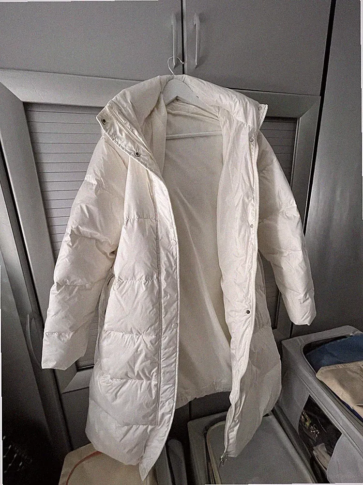 Daunen Damen Mantel Jacke extravagant Gr. L mit zwei Taschen Farbe Sahne