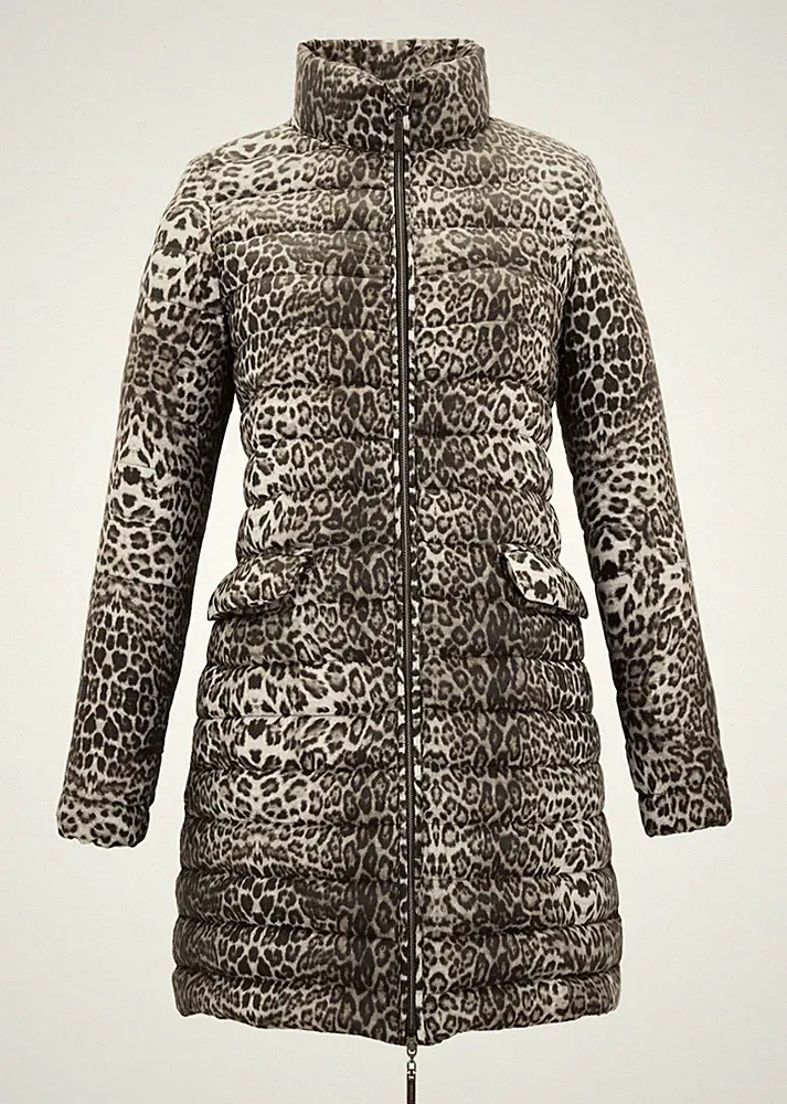 DAUNEN MANTEL JACKE WINTER MANTEL 90 % DAUNEN GRÜN LEOPARD PRINT ROT 36 38 40 42