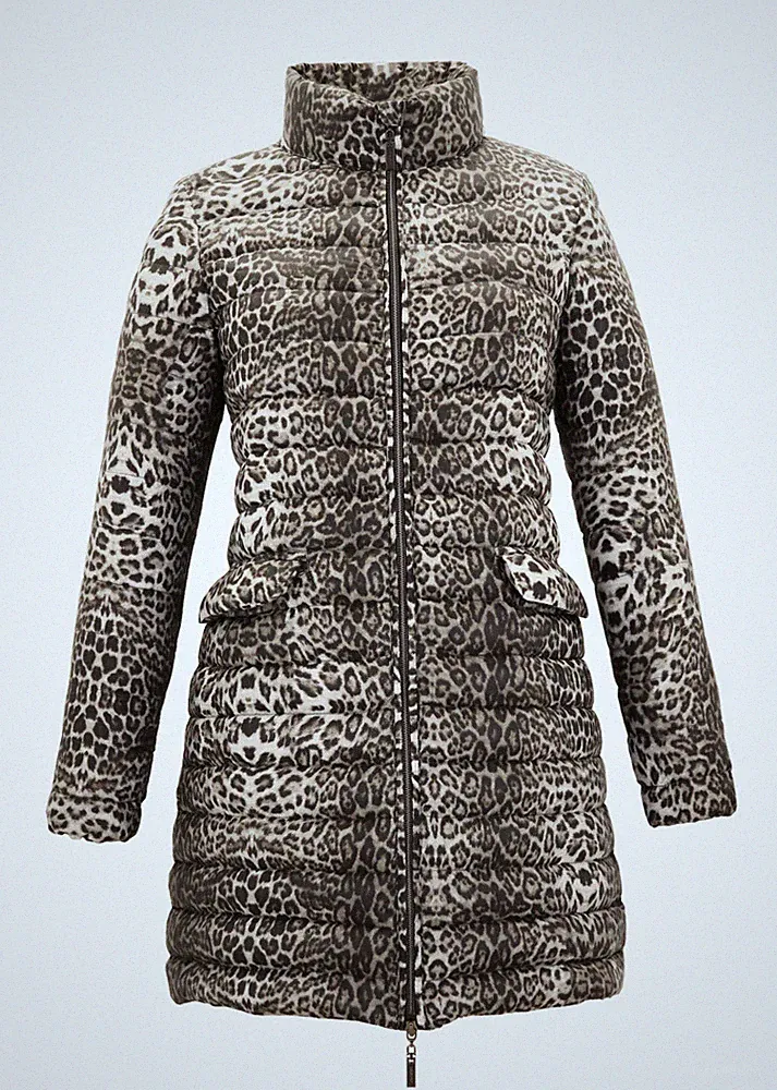 DAUNEN MANTEL JACKE WINTER MANTEL 90 % DAUNEN LEOPARD 36 38 40