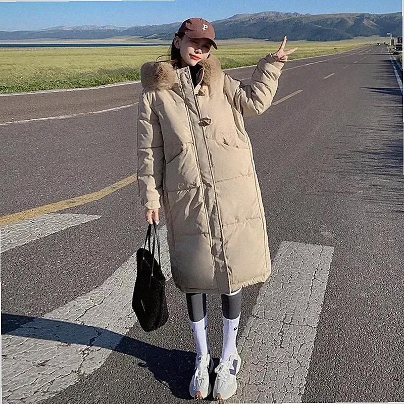 Daunen Parka Damen Synthetik Jacke beige warm weich Kapuze über 39012