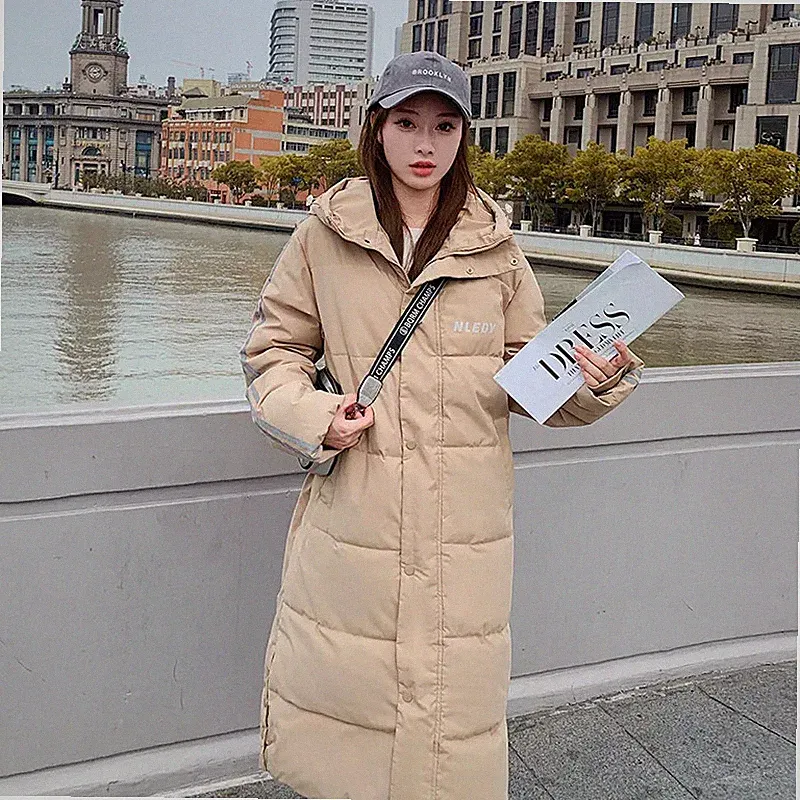 Daunen Parka Jacke Damen Synthetik Jacke beige warm lang Kapuze 42018