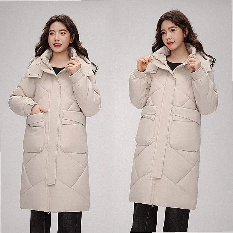 Daunen Parka Jacke Damen Synthetik weich lang beige gefüttert 91984