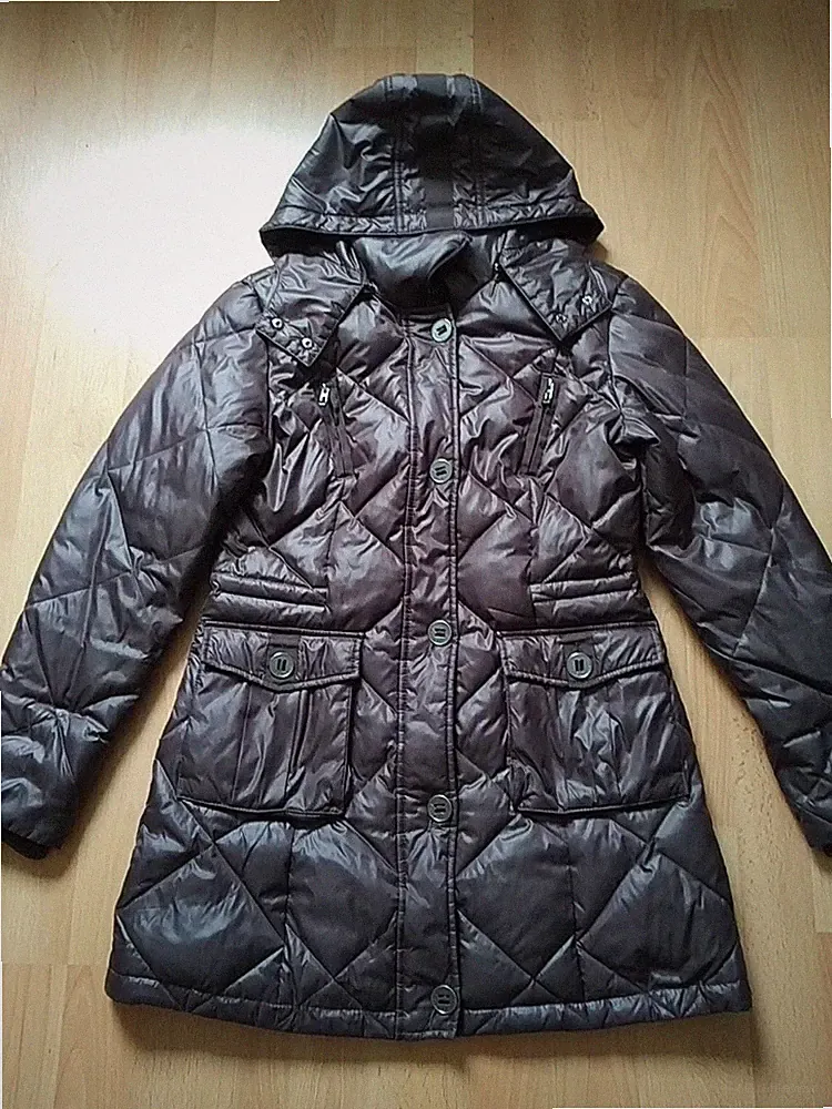 Daunen Winter Jacke Parka Mantel Gesteppt Kaffee Schoko Braun Gr.S-M 38