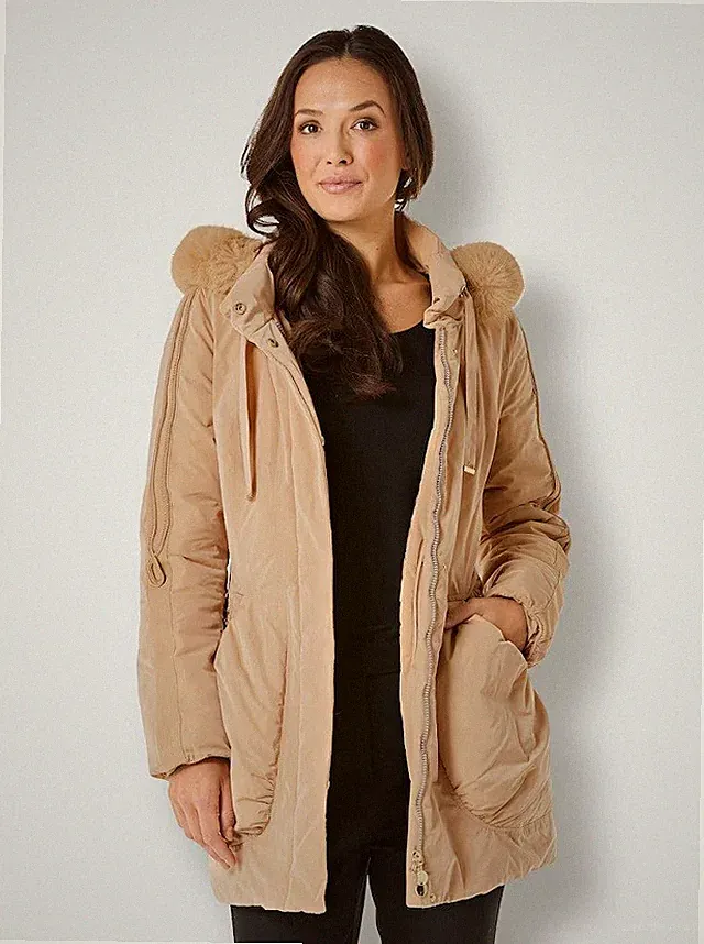 Daunenjacke beige 48 Creation L Damen Daunen-Jacke mit Kapuze -.3170