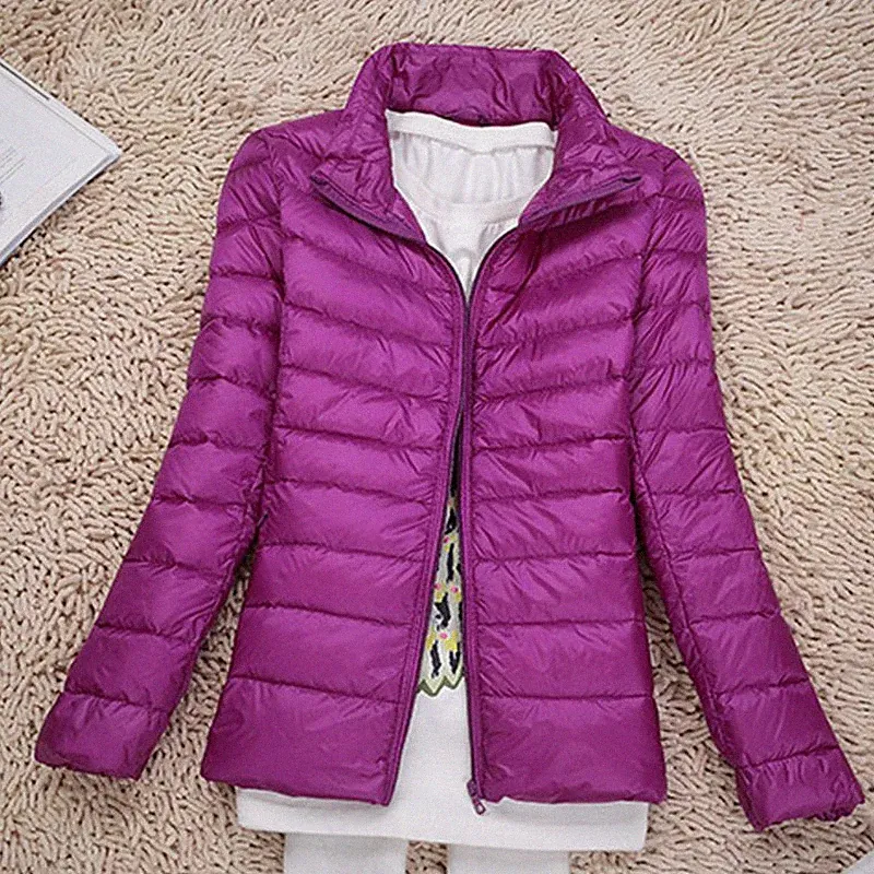 Daunenjacke Damen verpackbar ultraleicht Ständer Kragen Mantel Winter Hoodie RD