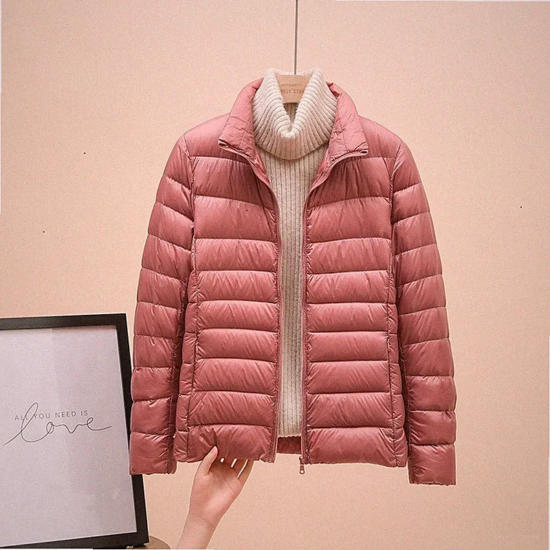 Daunenjacke Damen Verpackbar Ultraleicht Stehkragen Mantel Winter Pufferjacke