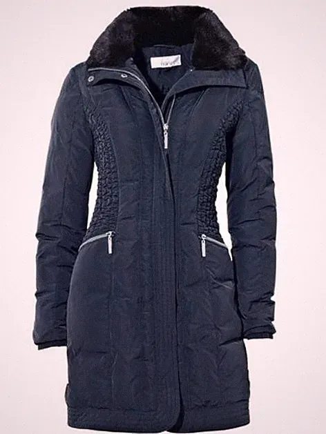 DAUNENJACKE MANTEL MIT WEBPELZKRAGEN BLAU 36 38 LINEA TESINI STEPPJACKE NEU
