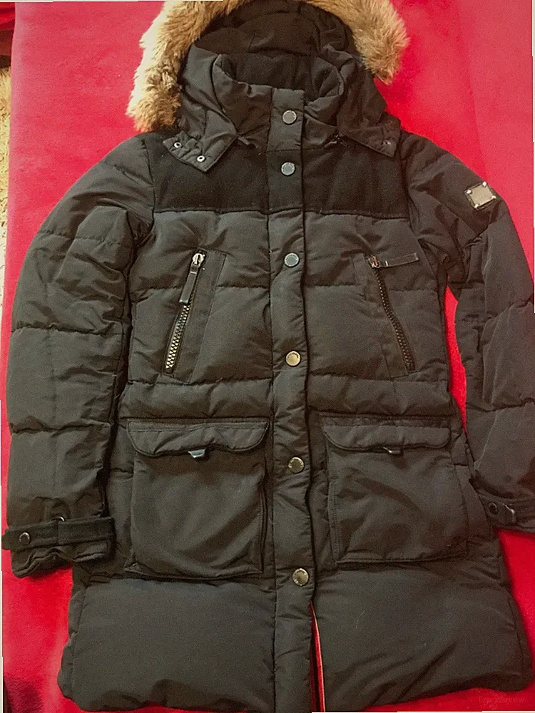 Daunenjacke MARC O ' POLO XS 34 schwarz Kapuze Parka Kurzmantel Winter