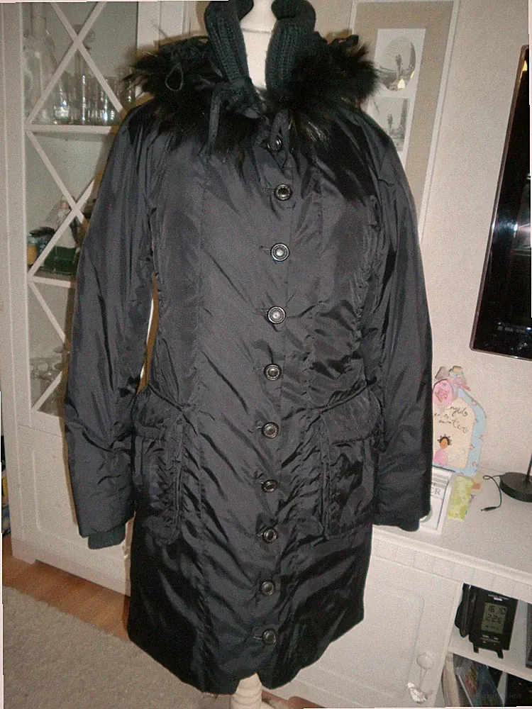 Daunenmantel Gr. 36 S Daunenjacke Mantel Winter Jacke Parka Kapuze Echtfell Pelz