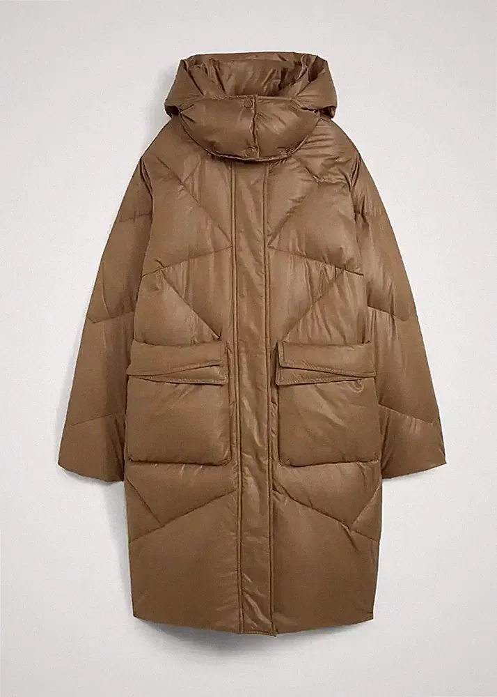 Daunenmantel Gr. 42 Walnussbraun Damen Winter-Mantel Parka Neu