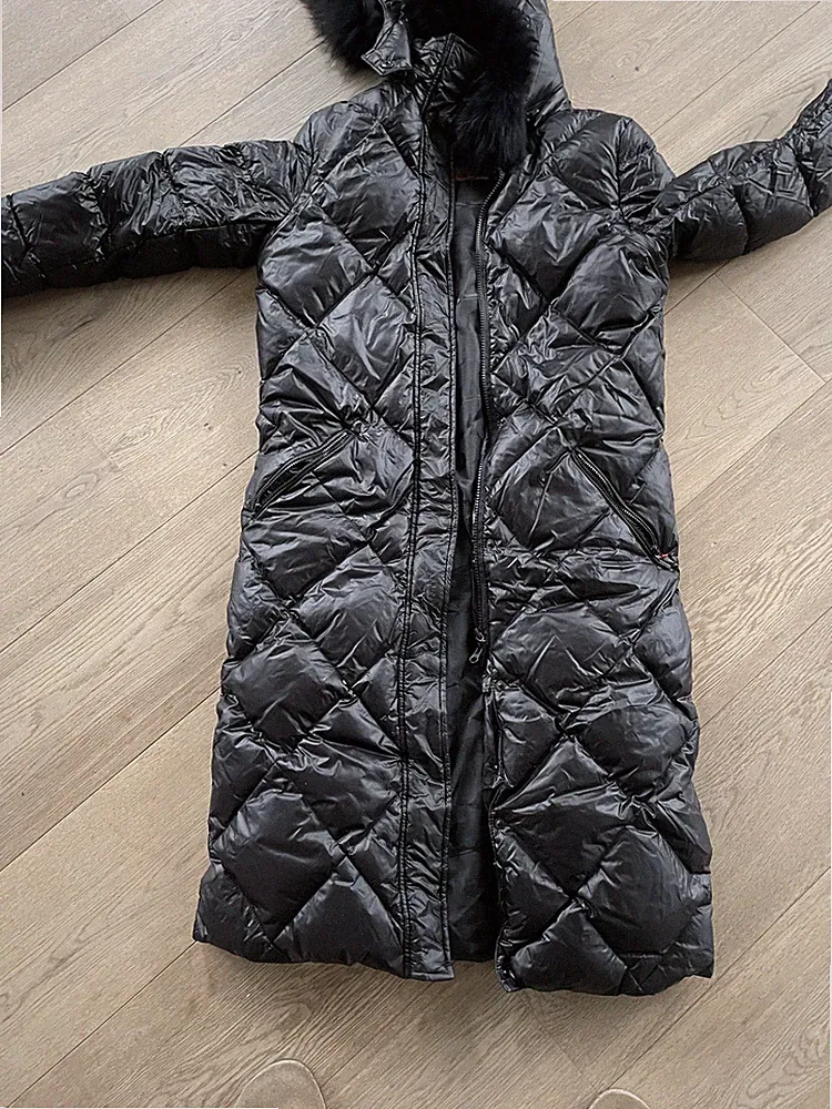 daunenmantel lang damen schwarz