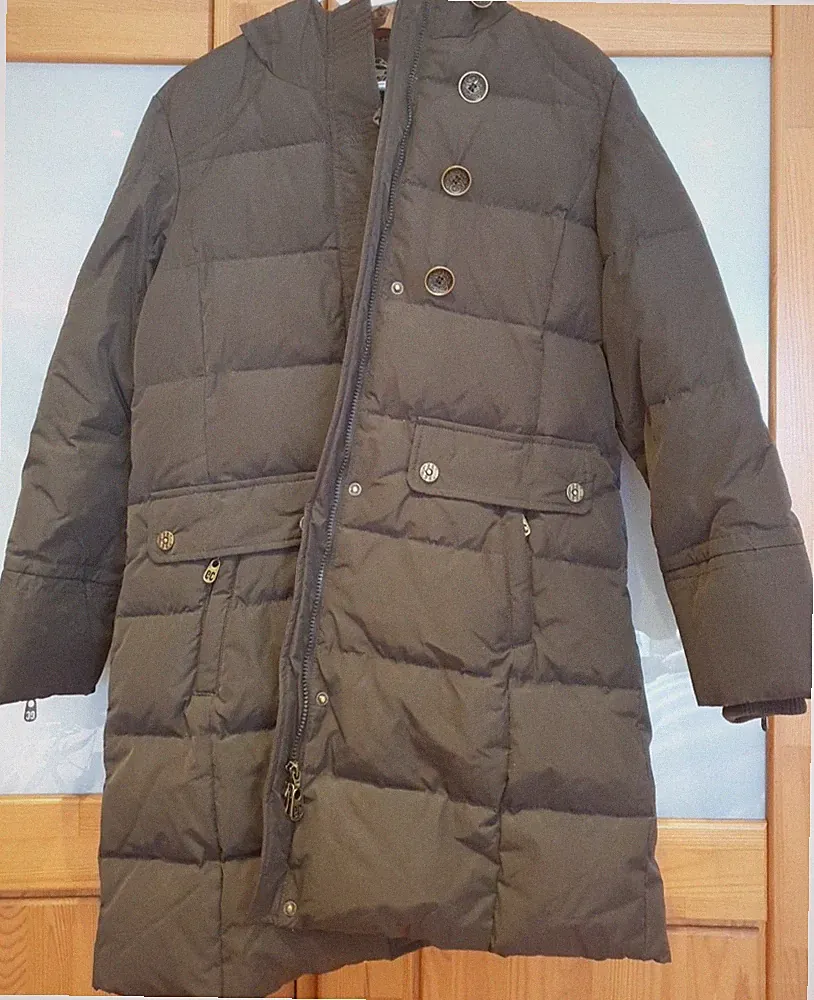 Leder Daunenmantel mit Pelzkragen