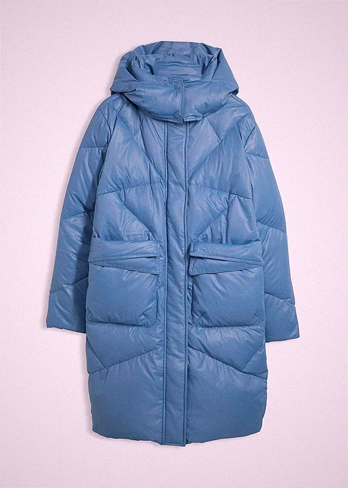Daunenmantel mit Kapuze Gr. 54 Wallemblau Damen-Jacke Mantel Parka Coat Neu