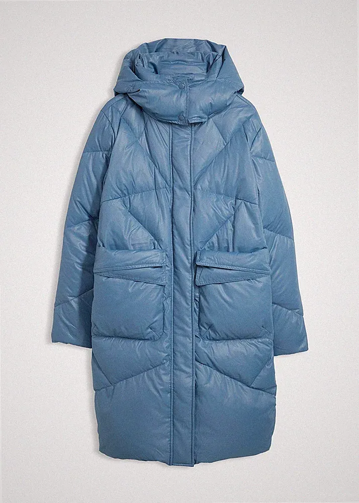 Daunenmantel mit Kapuze Gr. 54 Wallemblau Damen-Jacke Mantel Winterjacke Neu*
