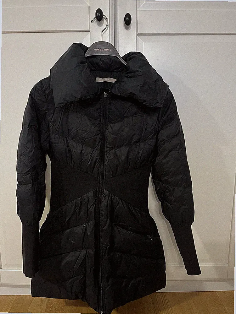 Daunenmantel tailliert lange Daunenjacke Stefanel Gr. XS-S Stehkragen Anthrazit