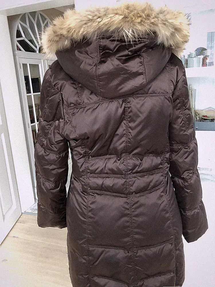 Daunenmantel von Amazing Jacke Parka dunkelbraun, Kapuze mit Echtfell S M