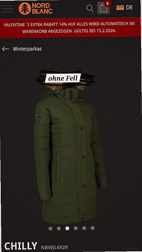 Atmungsaktiv Daunenparka