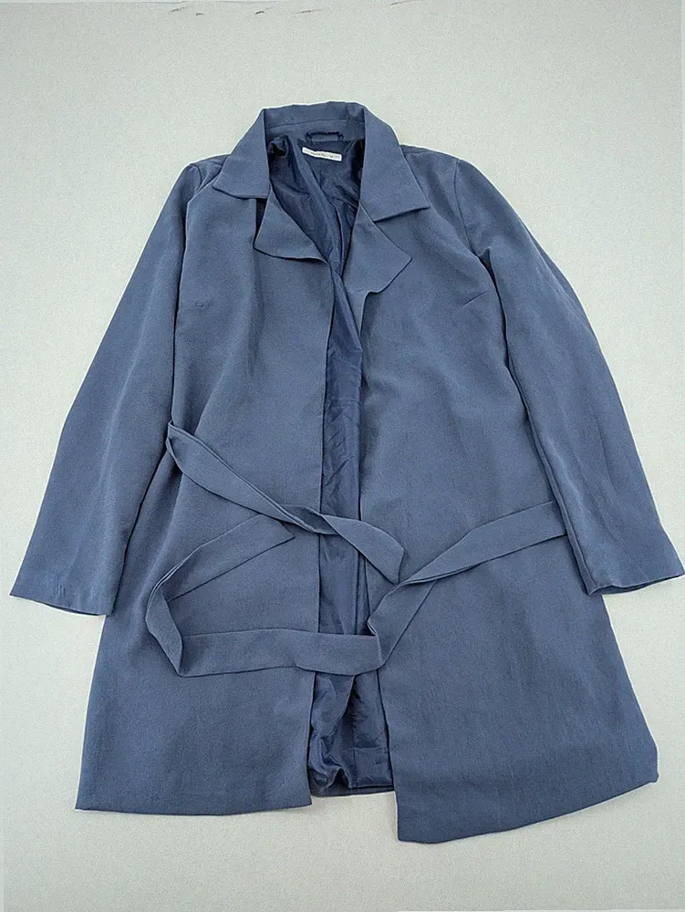 DeFacto Damen Trenchcoat Übergangsmantel Größe M Blau Regular Fit Bindegürtel