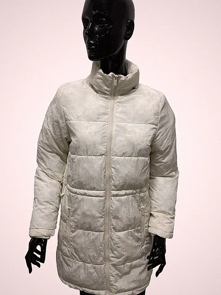 Desigual Damen Daunenjacke Größe M Weiß Lang Winter Mantel Jacket Warm Coat