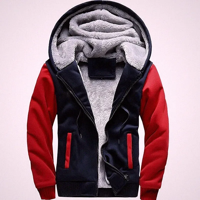 Dicke Herren Kapuzenjacke, langärmelige Winter-Fleece-Daunenjacke.