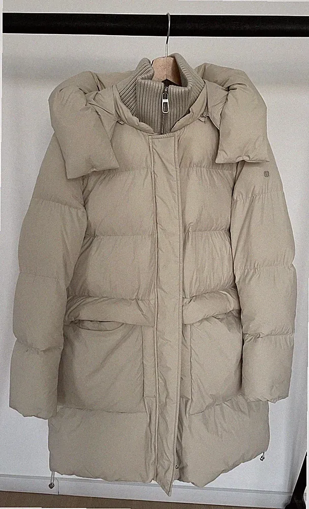 DUNO Damen Daunenmantel FULLY AFRICA S60 Beige Kapuze Gr 48 UVP 599€ mit Flecken