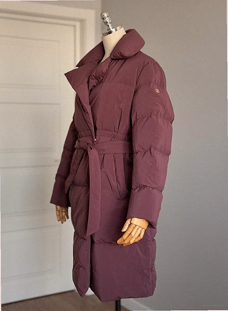 DUNO Damen Langer Daunen Mantel Puffer Jacke Größe 44 M Burgund Luxusmarke