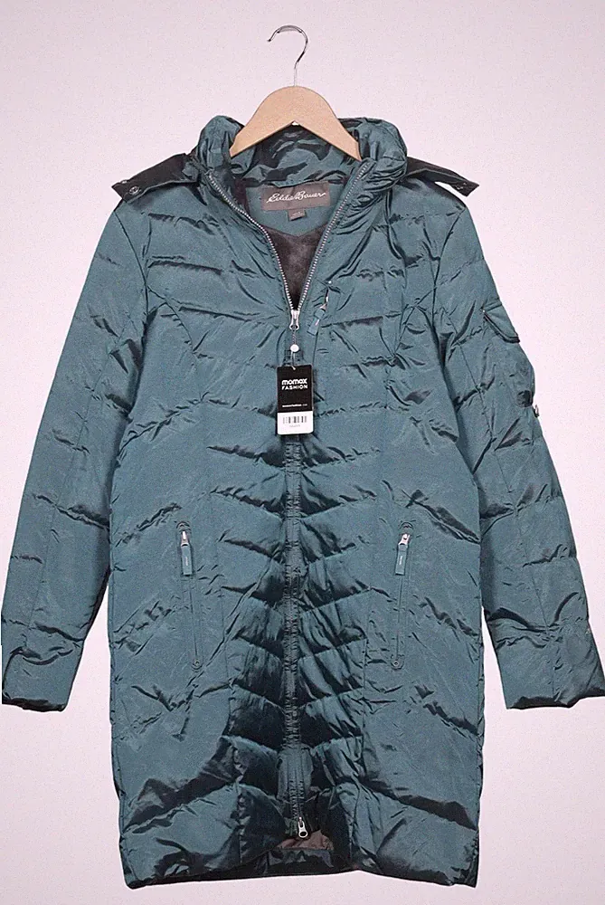 Eddie Bauer Mantel Damen Jacke Parka Gr. L Baumwolle Daunen Türkis #hth4309