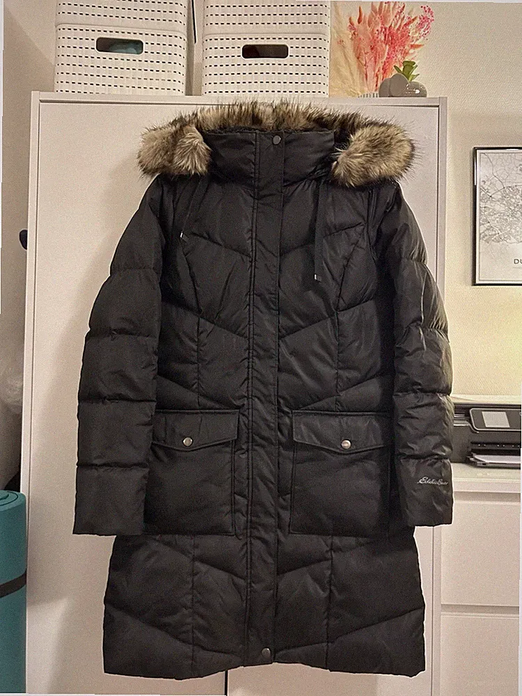 Eddie Bauer Winterjacke Parka Mantel Daunenjacke Daunenmantel Größe S schwarz