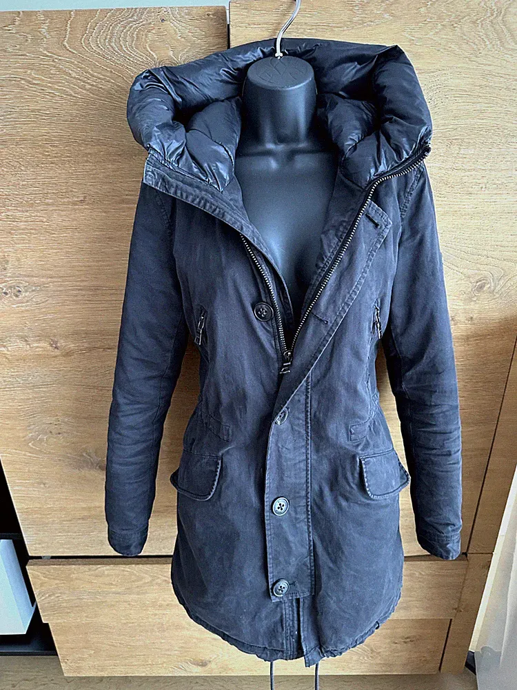 Edel Parka Winter Mantel Blonde No. 8 Stockholm 38 M Schwarz mit Paillettenmütze