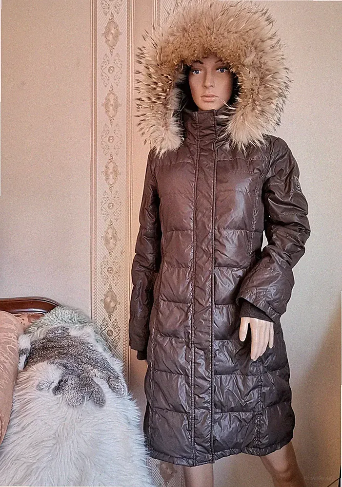 EDEL Sportalm Daunenmantel MANTEL ECHTFELL Fell DAUNEN Braun 36 S Coat PARKA