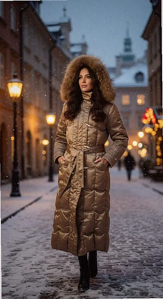 Goldener Daunenmantel Damen