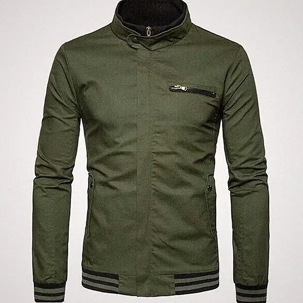 Elegant Jacke Angepasst Schlank Grün Militär Herren Mode Wasserdicht 1042