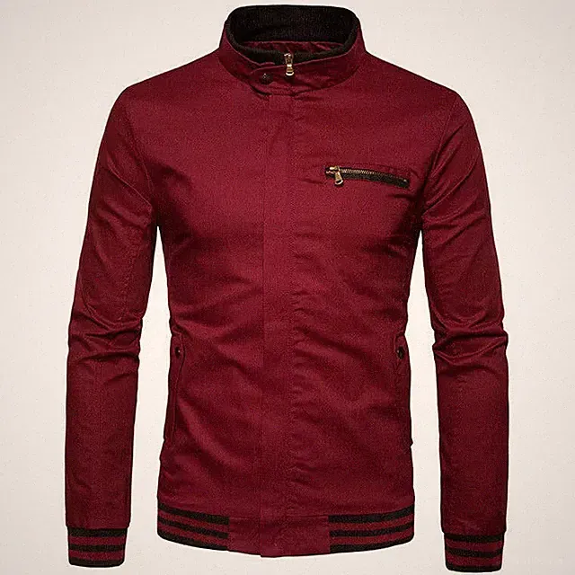 Elegant Jacke Angepasst Schlank Rot Reißverschluss Herren Mode Wasserdicht 1042
