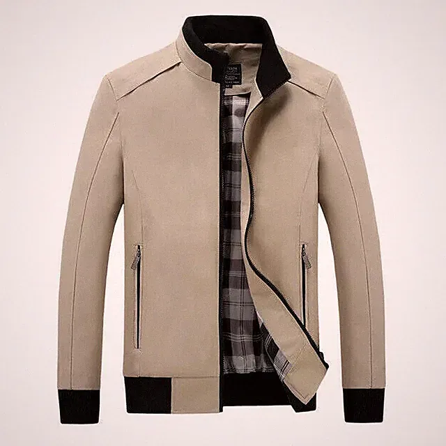 Elegant Jacke Mantel Herren Reißverschluss Angepasst Schlank Beige Mode 1043