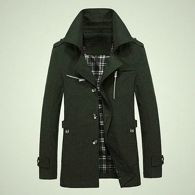 Elegant Jacke Trench Mantel Herren Mode Wasserdicht Grün Abzugshaube 1040