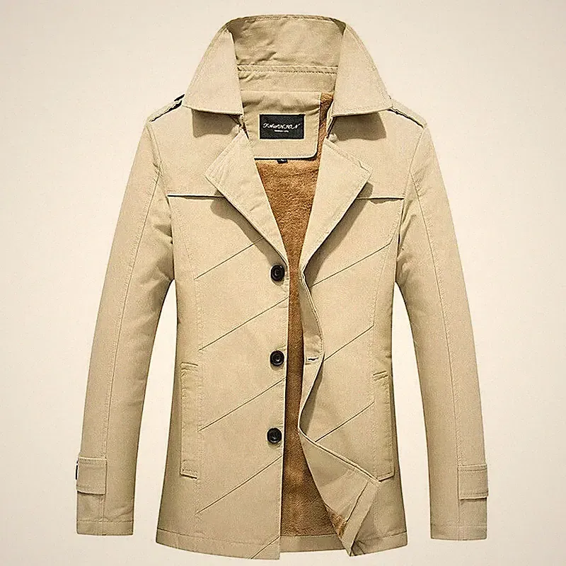 Elegant Jacke Trench Mantel Herren Mode Wasserdicht Schlank Beige Creme 1031