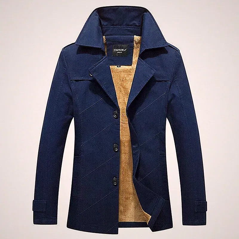 Elegant Jacke Trench Mantel Herren Mode Wasserdicht Schlank Dunkelblau 1031