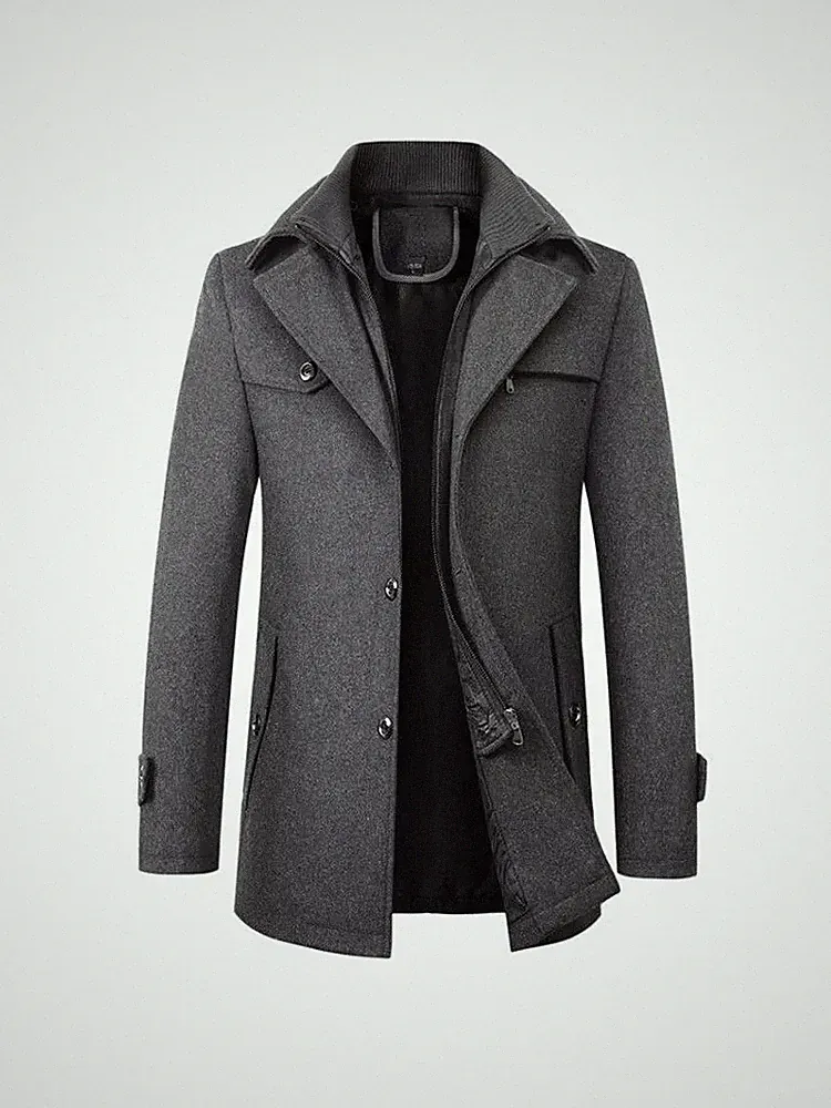 Elegante Kurze Jacke Herren Slim Fit Grau Mit Knöpfen 071452