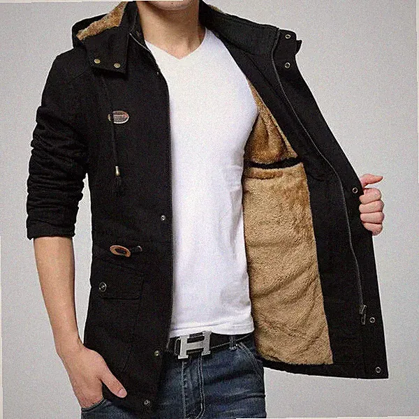 Elegante Trenchcoat Jacke Mantel Herren Regenjacke Schwarz Mit Kapuze 1038