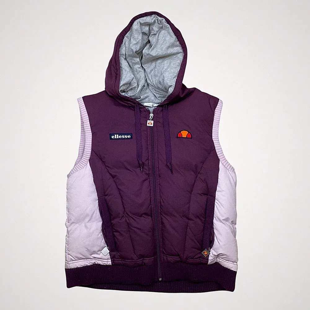 ELLESSE Vintage Daunen Puffa Jacke Gilet UK 12 Gepolsterte Weste Puffer Mantel
