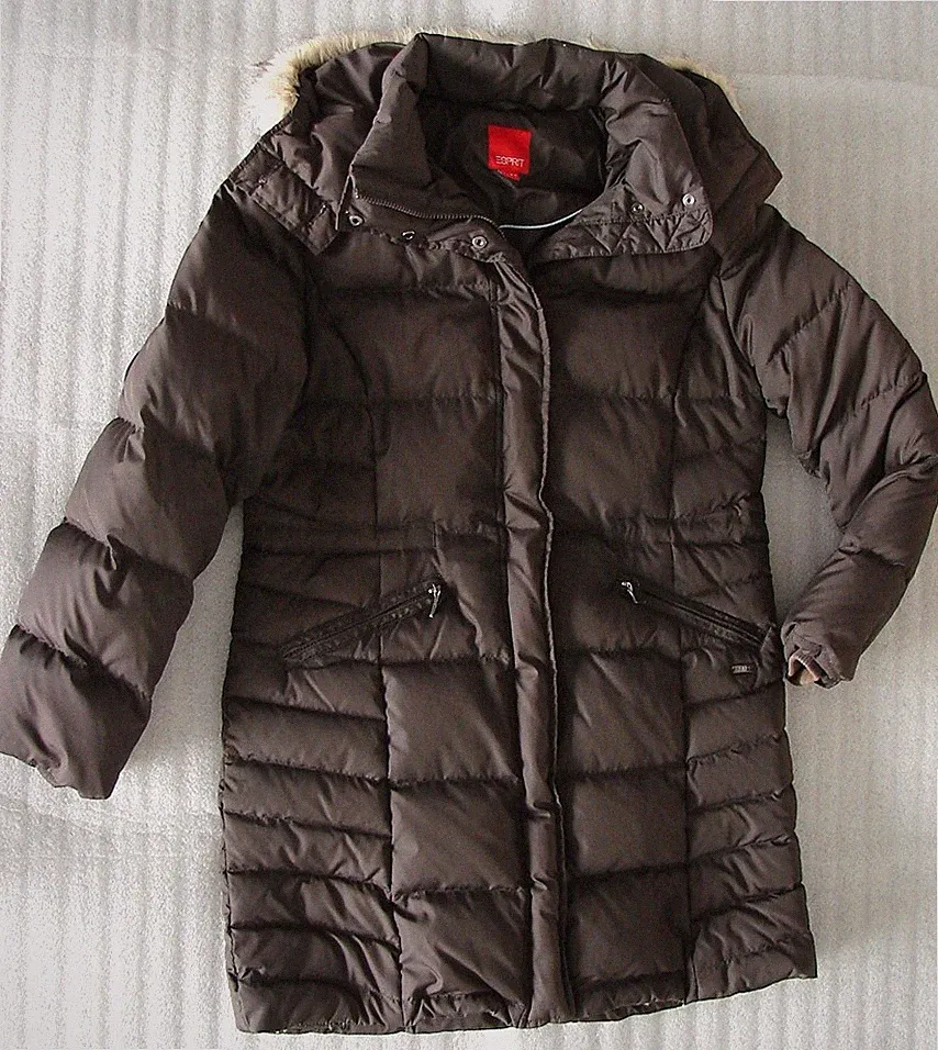 ESPRIT Damen Daunen Jacke/Mantel braun Gr. L gesteppt abnehmbare Kapuze/Webpelz