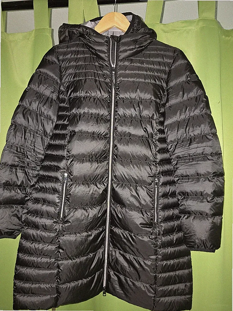 ESPRIT Damen Daunenmantel mit Kapuze – Schwarz – Größe L (fällt kleiner aus)