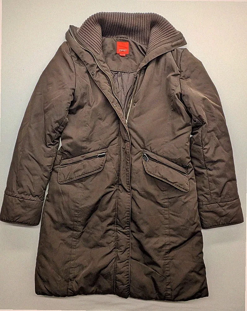 Esprit Damen Wintermantel Steppmantel Gr L Braun Fütert Kapuze Jacke 2177