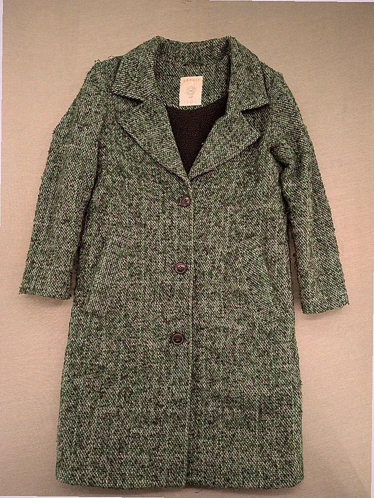 Esprit Damen Wollmischung Mantel S grün schwarz Tweed Knopfleiste Mantel