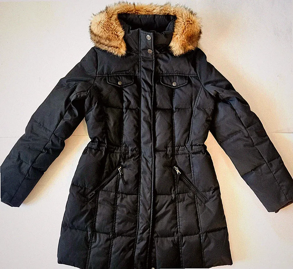 ESPRIT Daunen JACKE/MANTEL gesteppt Gr. 40, schwarz, Kapuze mit Kunstpelz *NEU*
