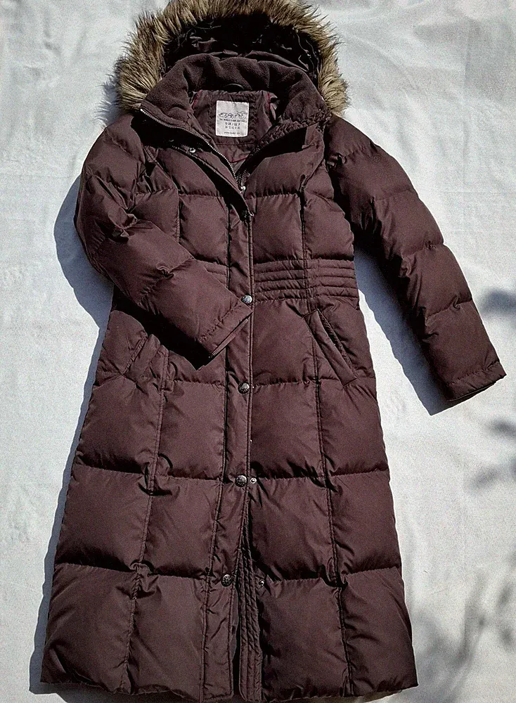 Esprit maxi-Daunen-Mantel 38 braun Fell-Kapuze midi top lang